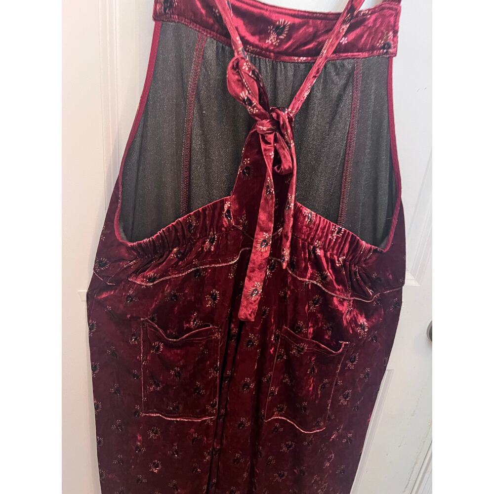Natural Life boho Wide Leg Floral Velvet Dakota Tie Overall XL Burgundy Hippie - Picture 9 of 10